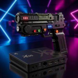 SHARPIN Shooter and black Gaming Box Ultra centered as a TV gaming bundle